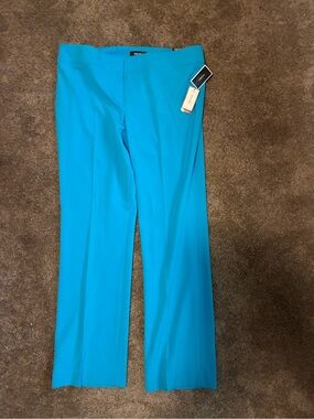 Nine West Womens Stretch Trousers Pants Bright Blue Zipper Back Pockets Size 14